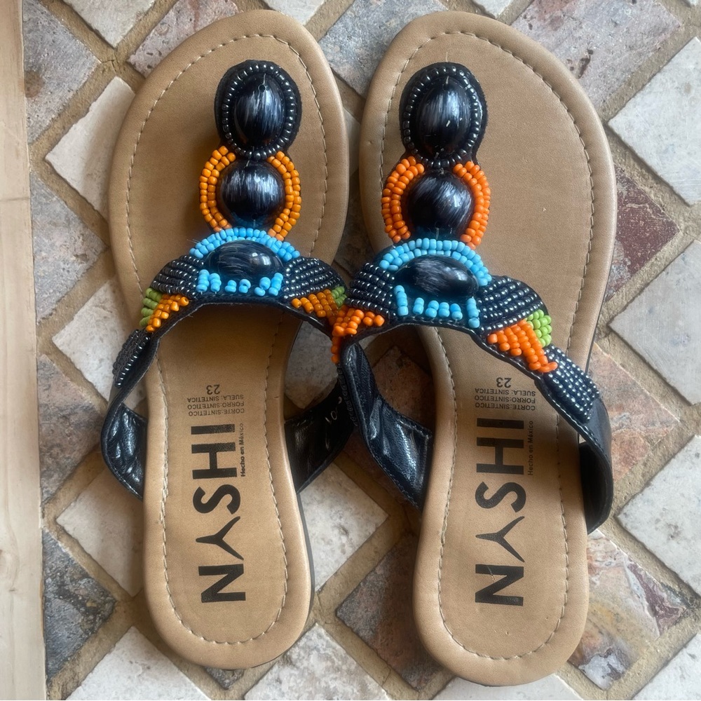 Nashi Boho Beaded Vegan Leather Sandals